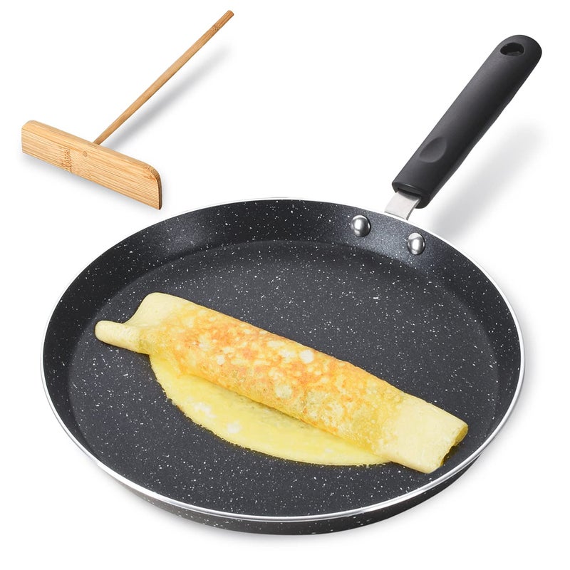 Buecmue 10.5 Inch Nonstick Crepe Pan with Spreader  Granite Coating Skillet Pan for Roti Egg Omelet Tortilla Tawa Dosa  Flat Frying Pan  Induction Compatible PFOA & PTFEs Free - Image 1